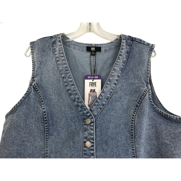 FRYE Denim Mini Dress Size XXL Denim Sleeveless Stretch Sleeveless Ladies - Picture 2 of 9